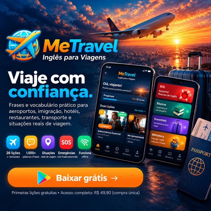 MeTravel — Inglês para Viagens. Baixe grátis na Google Play.