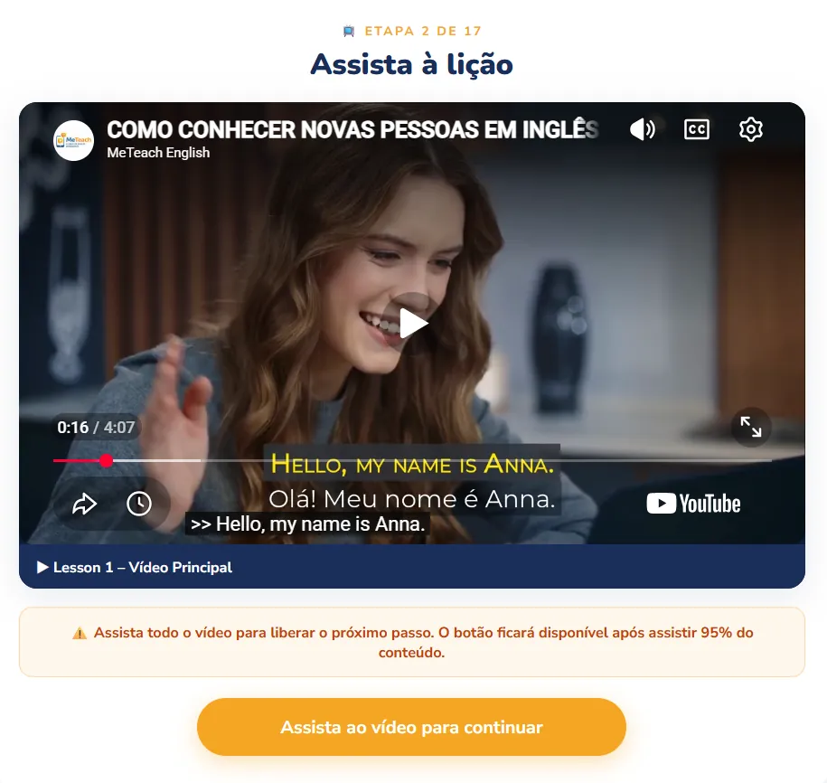 Tela real do MeTeach com o vídeo da lição